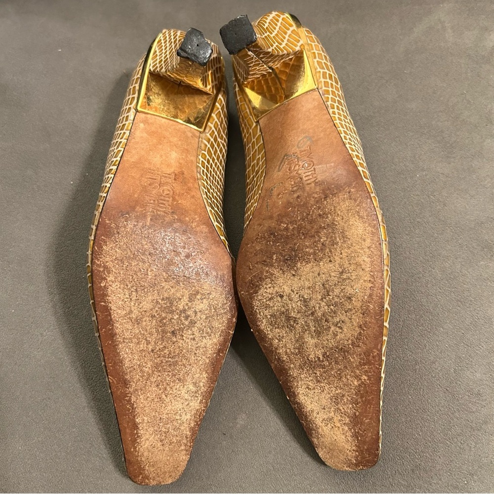 Vintage Timothy Hitsman Womens 8M Pumps Gold Leather Faux Snake Skin see desc - Picture 10 of 13